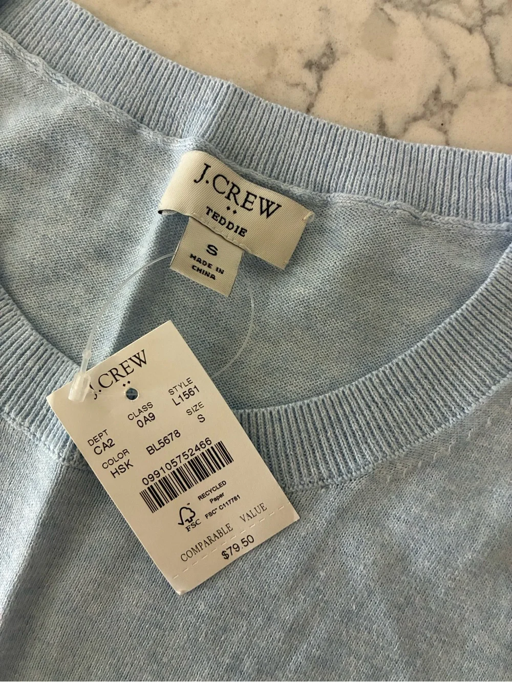 J Crew Women’s Small Light Blue Heather Sky Crewneck Teddie Sweater NWT Knit Top